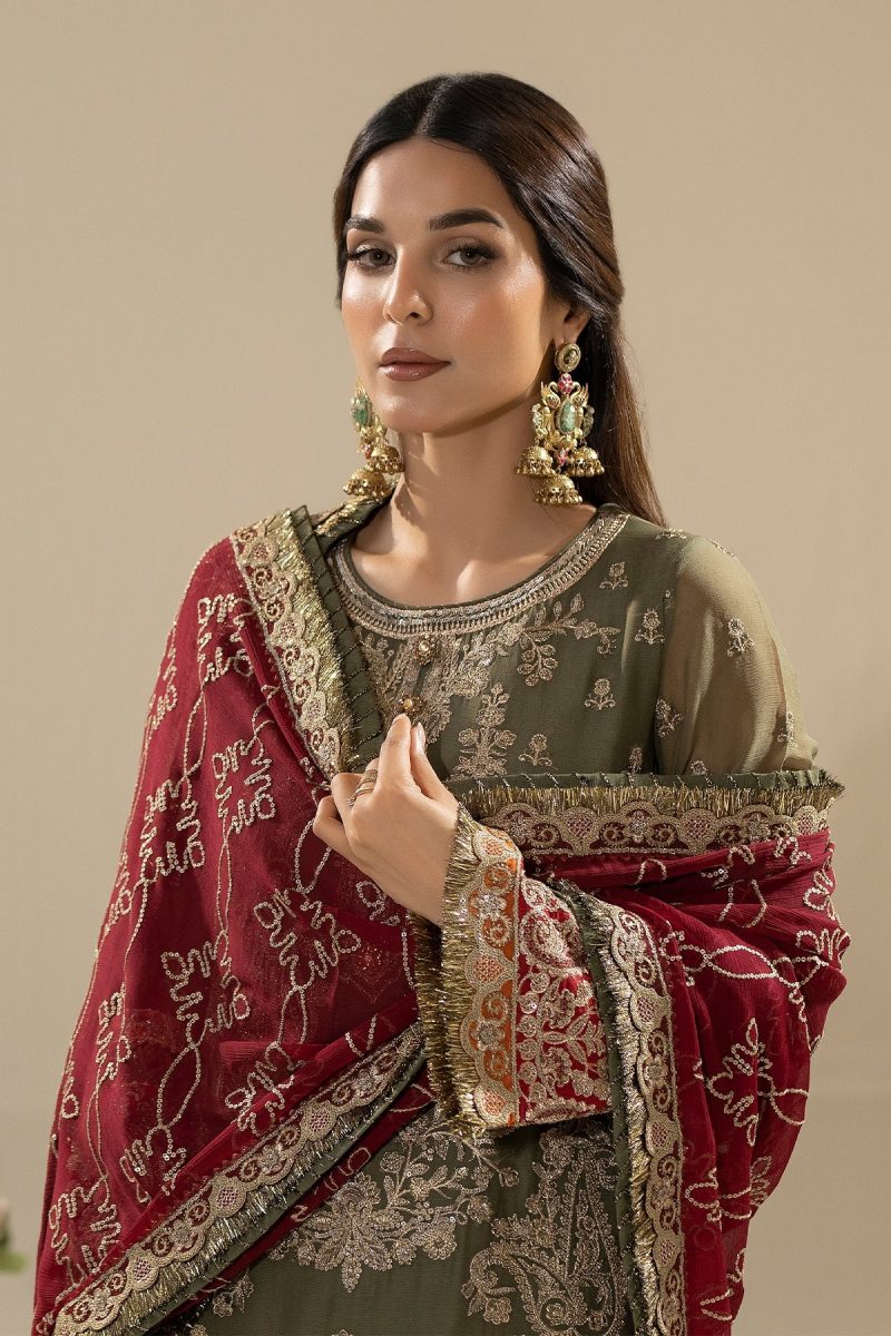 Imrozia | Nicha Luxury Chiffon Edit 25 | Aleha | Mehandi | Chiffon | 3 pc